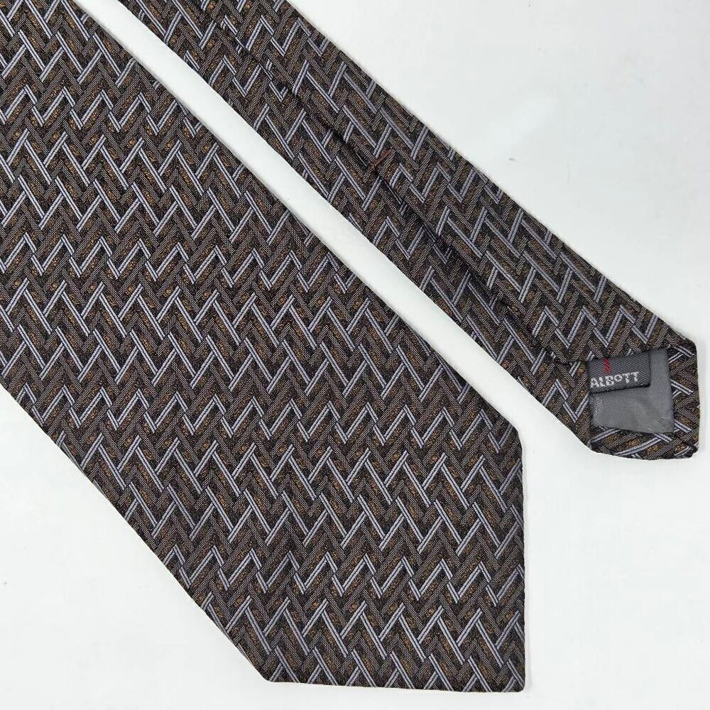 ROBERT TALBOTT BEST OF CLASS SILK TIE BROWN GRAY ABSTRACT LINES 4" X 59"